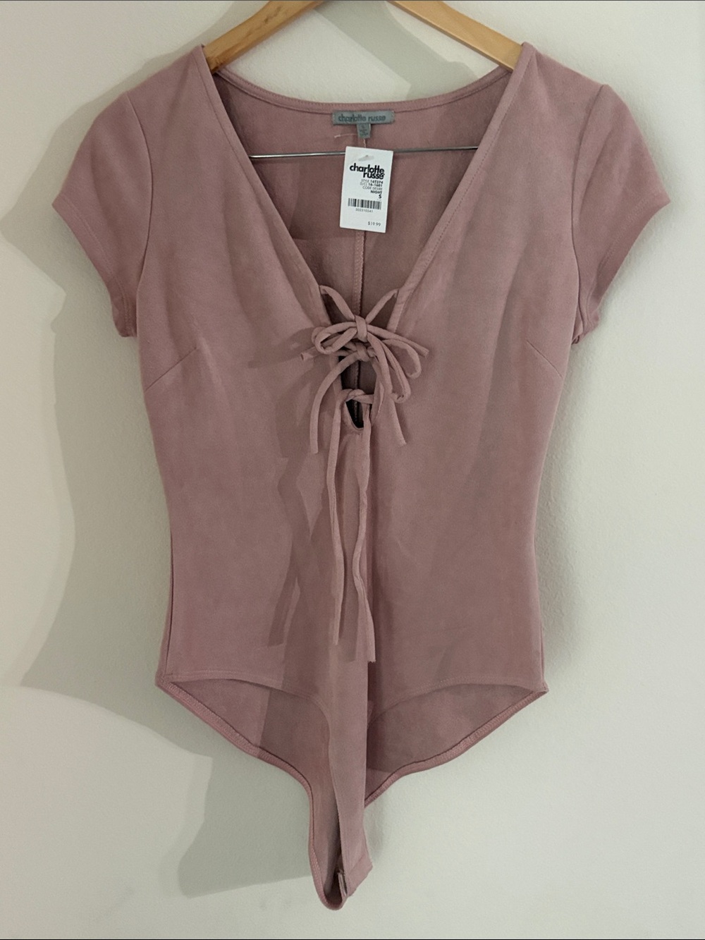 Charlotte Russe Dusty Mauve Lace-Up Short Sleeve Bodysuit NWT Size S